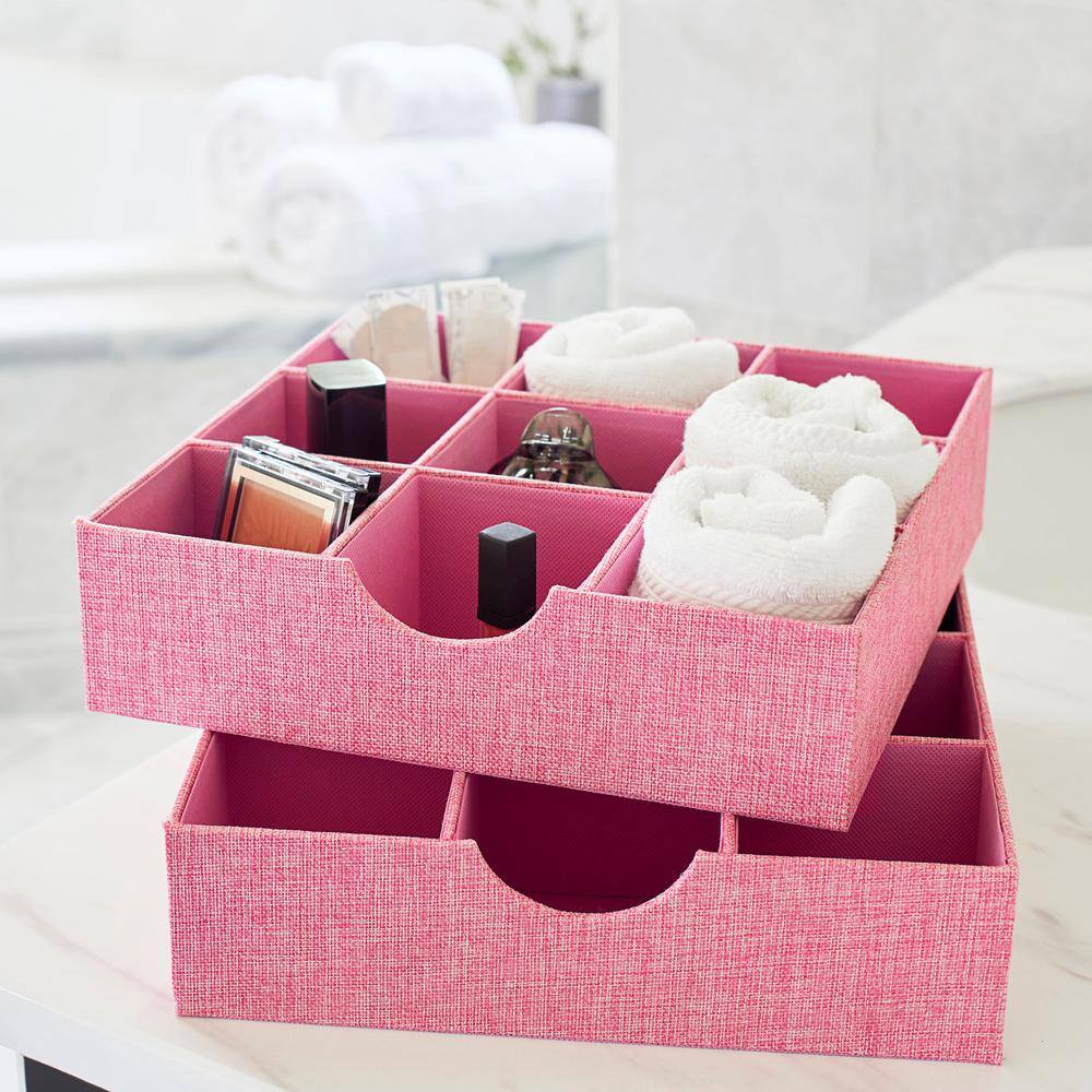 HOUSEHOLD ESSENTIALS 12 in W x 3 in. H Carnation Pink 1 Drawer 9 Section Hard-Sided Trays (2-Pack)