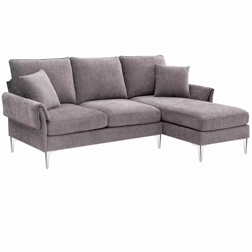 Harper & Bright Designs 84 in. W Flared Arm Chenille L-Shaped Modern Sectional Sofa in Gray with 2 Pillows