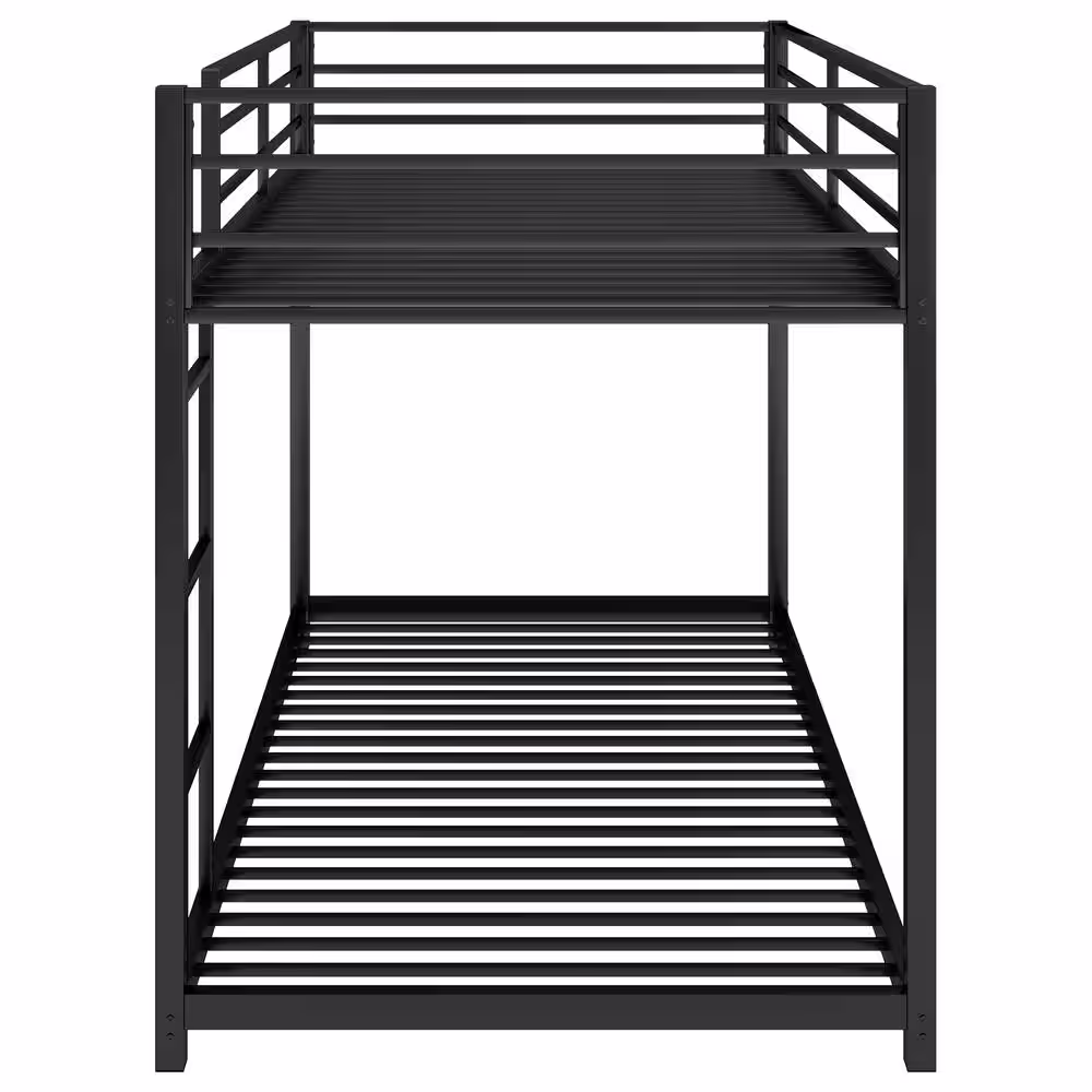 Harper & Bright Designs Black Twin Over Twin Metal Low Bunk Bed with Ladder