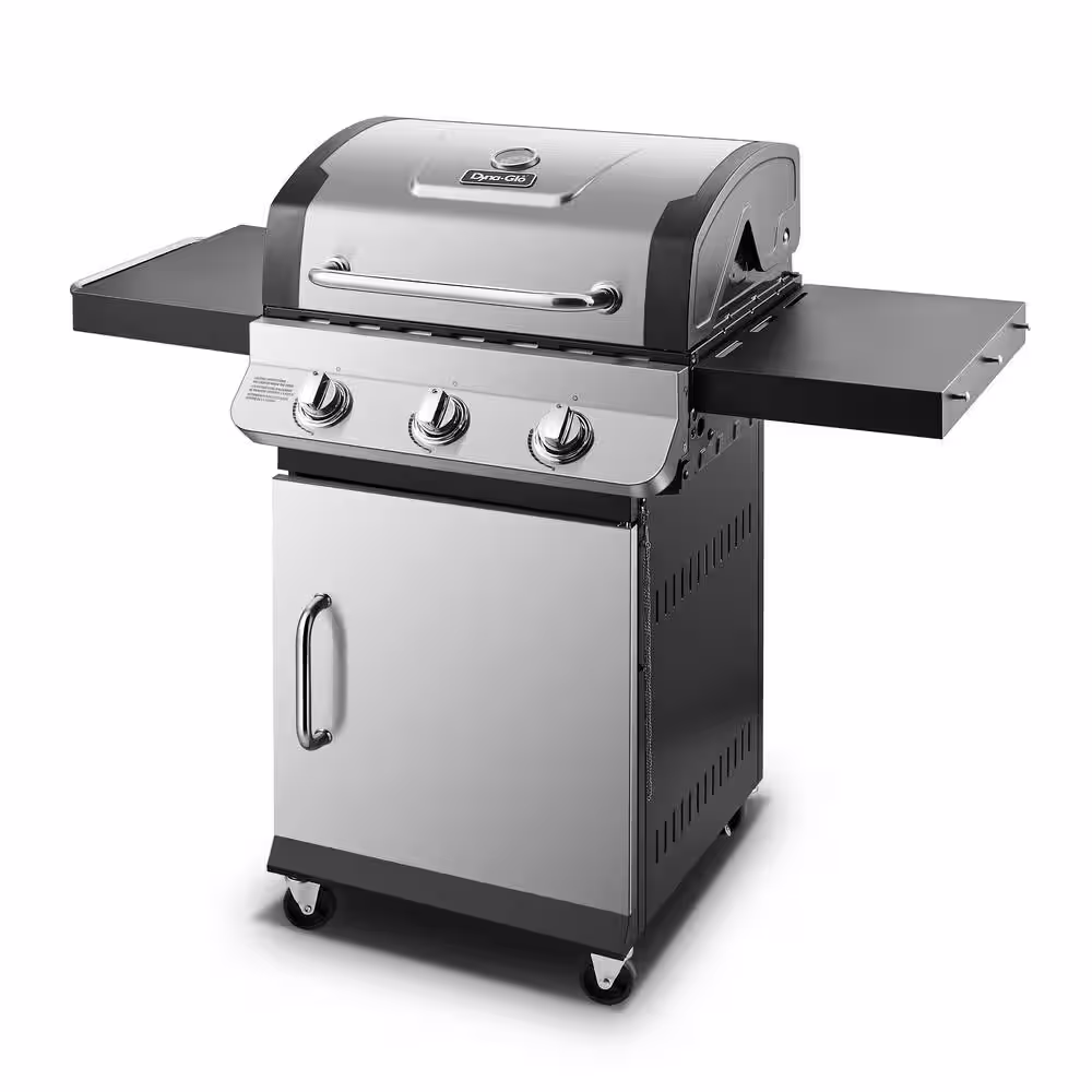 Dyna-Glo Premier 3-Burner Propane Gas Grill in Stainless Steel with Folding Side Tables