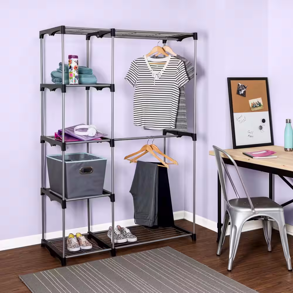 Honey-Can-Do Silver Steel Clothes Rack 45.87 in. W x 67.72 in. H