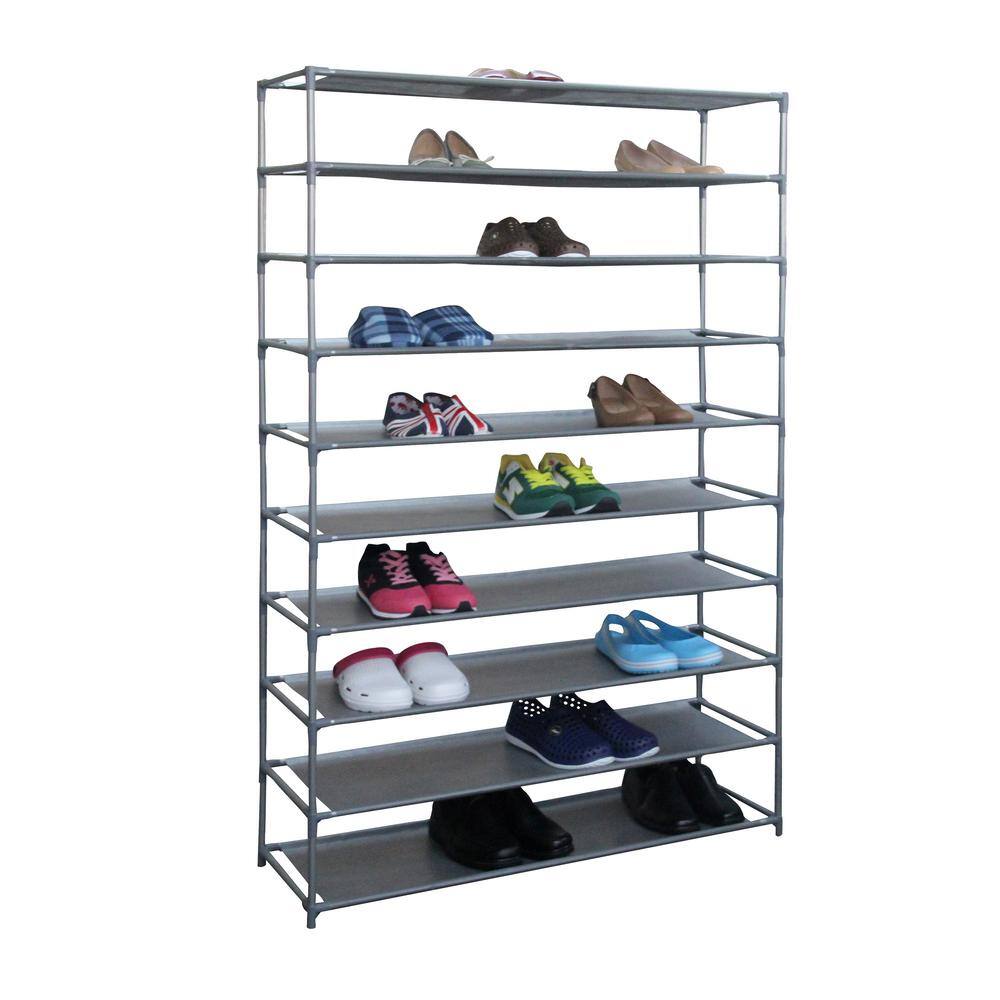 Home Basics 59 in. H 50-Pair 10-Tier Gray Metal Shoe Rack