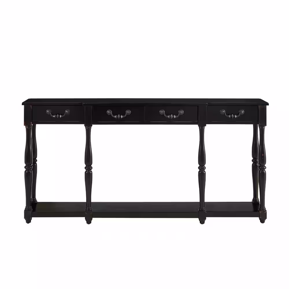Powell Company 72 in. Black Standard Rectangle Wood Console Table with Drawers