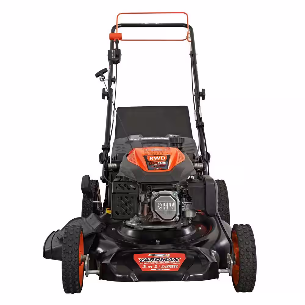 YARDMAX 22 in. 201 cc SELECT PACE 6 Speed CVT High Wheel RWD 3-in-1 Gas Walk Behind Self Propelled Lawn Mower
