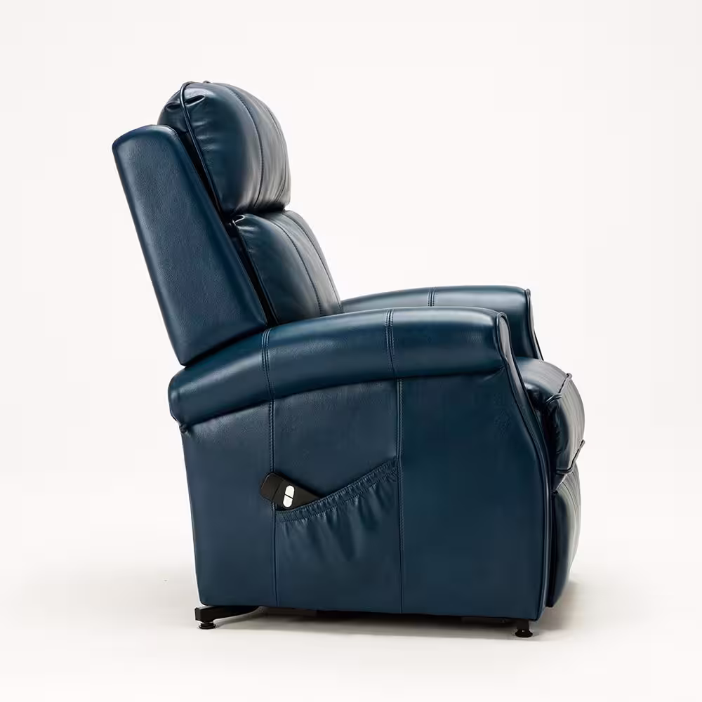 None Lehman 35 in. Width Big and Tall Navy Blue Faux Leather 3 Position Recliner