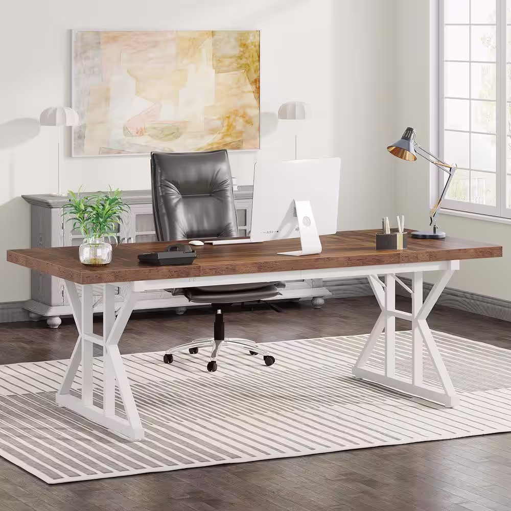 Tribesigns Cassey 70.86 in. Retangular Rustic Brown and White Wood and Metal Conference Table Meeting Room Table Computer Desk