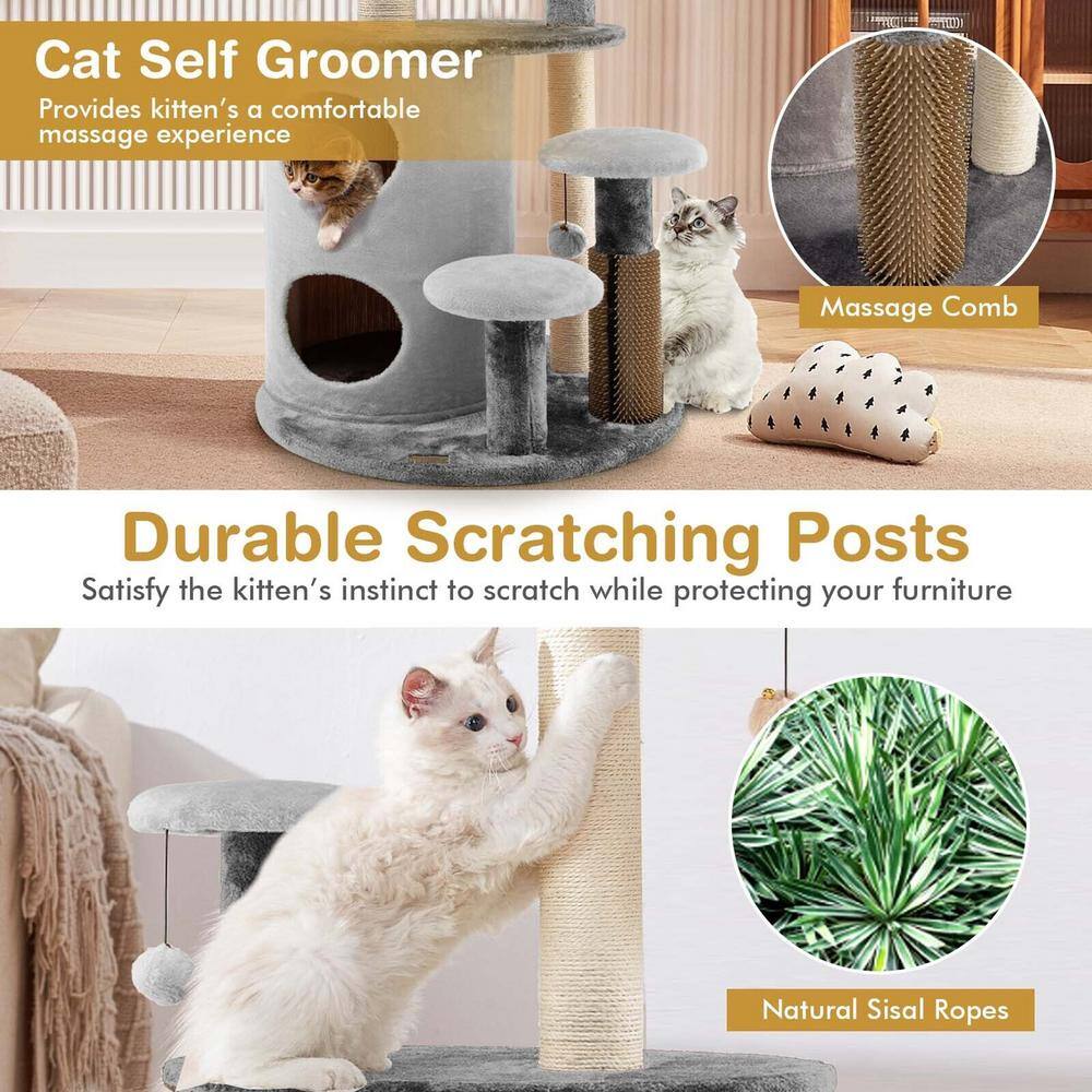 ANGELES HOME Gray 40 in. Cat Tree Tower Multi-Level Activity Tree with 2-Tier Cat-Hole Condo