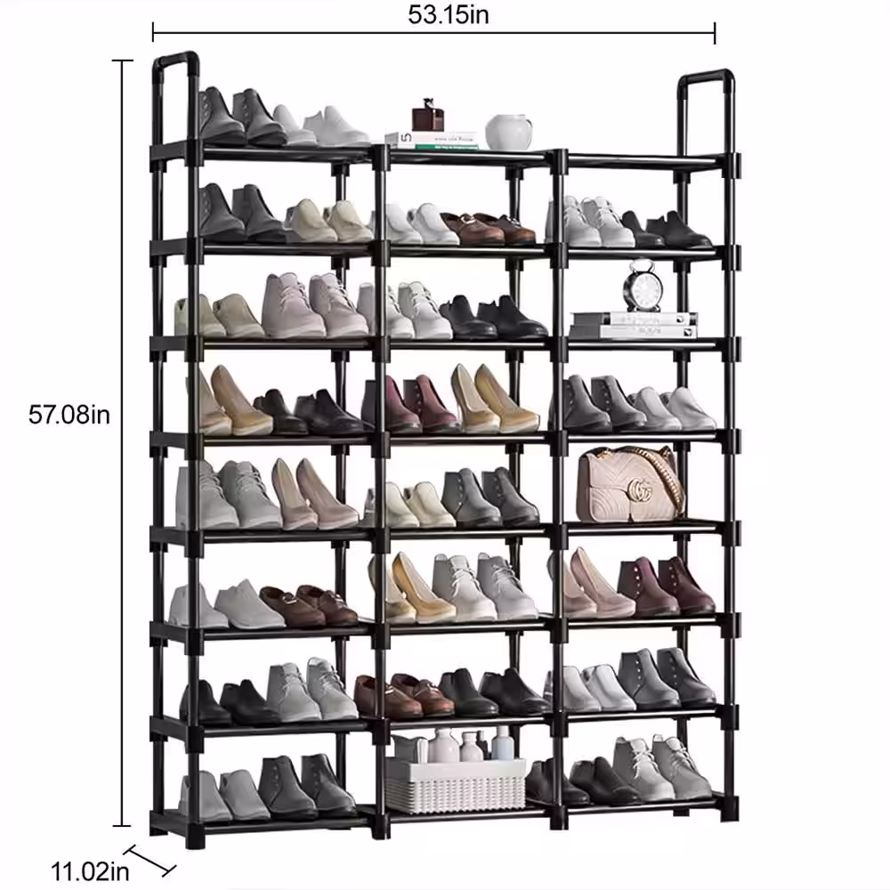 None 57 in. H 48-Pair 8-Tier Black Metal Shoe Rack
