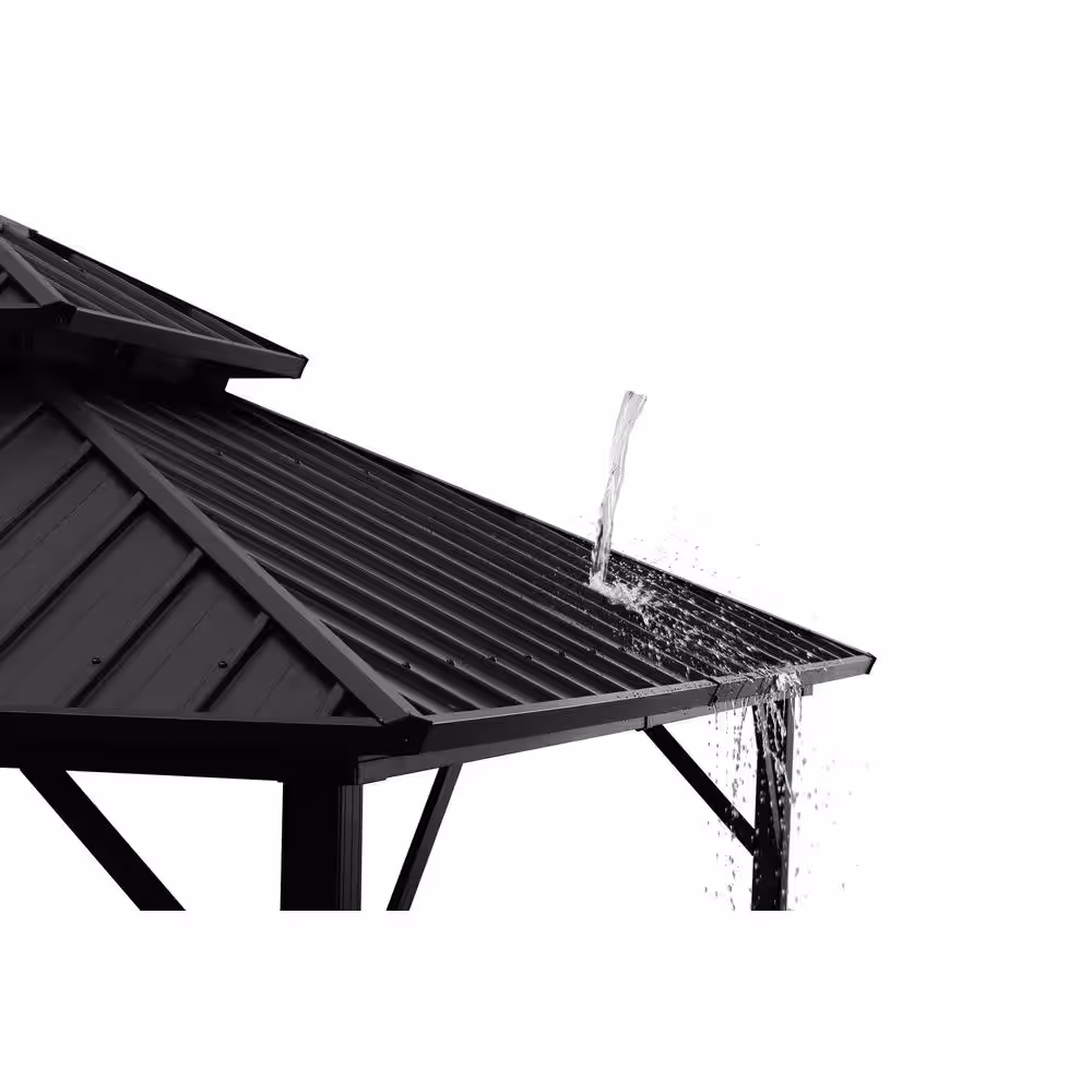OVASTLKUY 10 ft. x 12 ft. Black Galvanized Iron Double Hardtop Gazebo with 4 Sidewalls