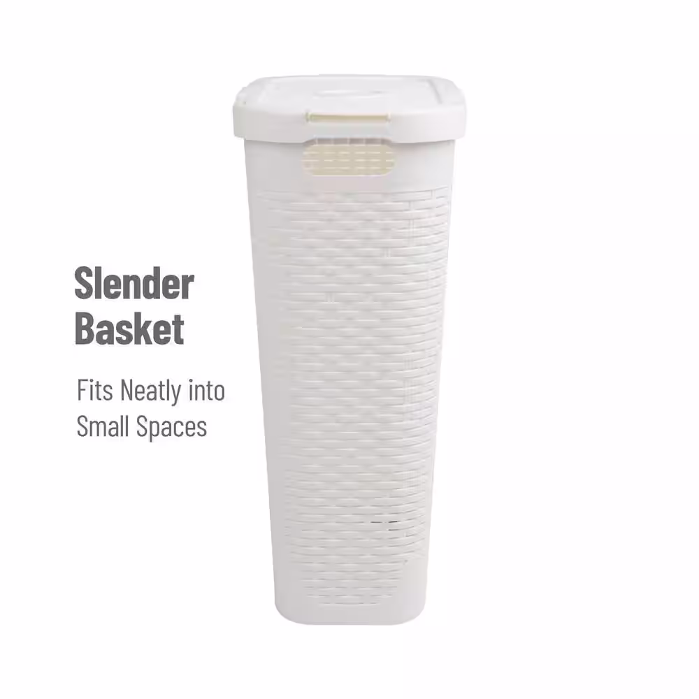 Mind Reader Basket Collection, Slim Laundry Hamper, 40 Liter Cut Out Handles, Attached Hinged Lid, Ventilated, Set of 2, White