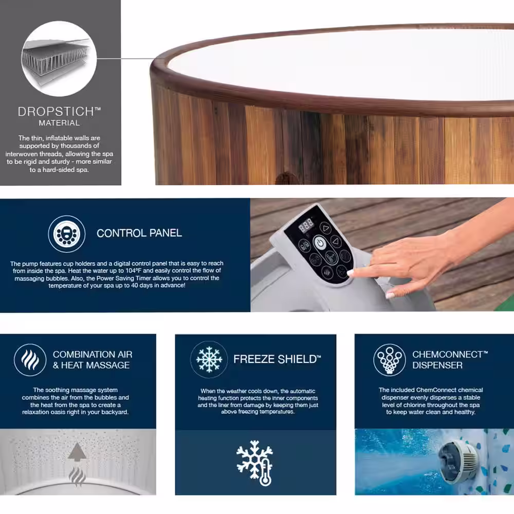 Bestway Helsinki SaluSpa 7-Person Inflatable Hot Tub Spa with 180 AirJets, Brown