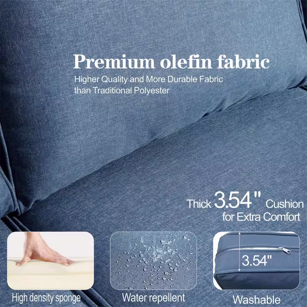 OVIOS New Kenard Gray 10-Piece Wicker Patio Conversation Set with Denim Blue Cushions and Swivel Rocking Chairs