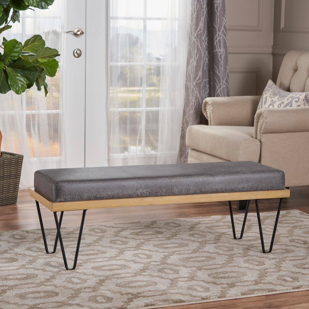 None Elisha Slate Upholstered Bench
