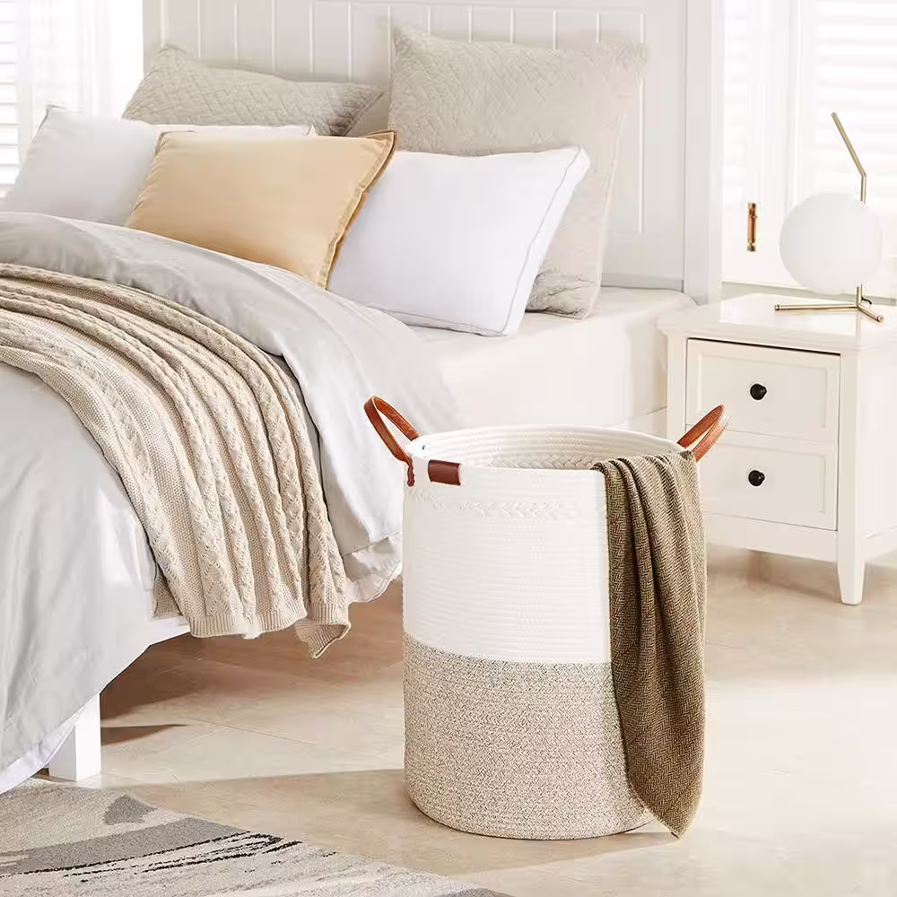 None 72 l Cotton Laundry Basket Hamper Brown