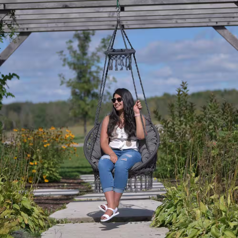 Vivere 2.5 ft. Deluxe Macrame Hammock Chair in Grey