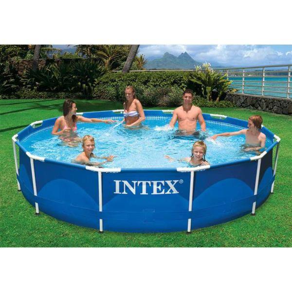 Intex 12 ft. Round 30 in. D Metal Frame Above Ground Swimming Pool Set and Pump