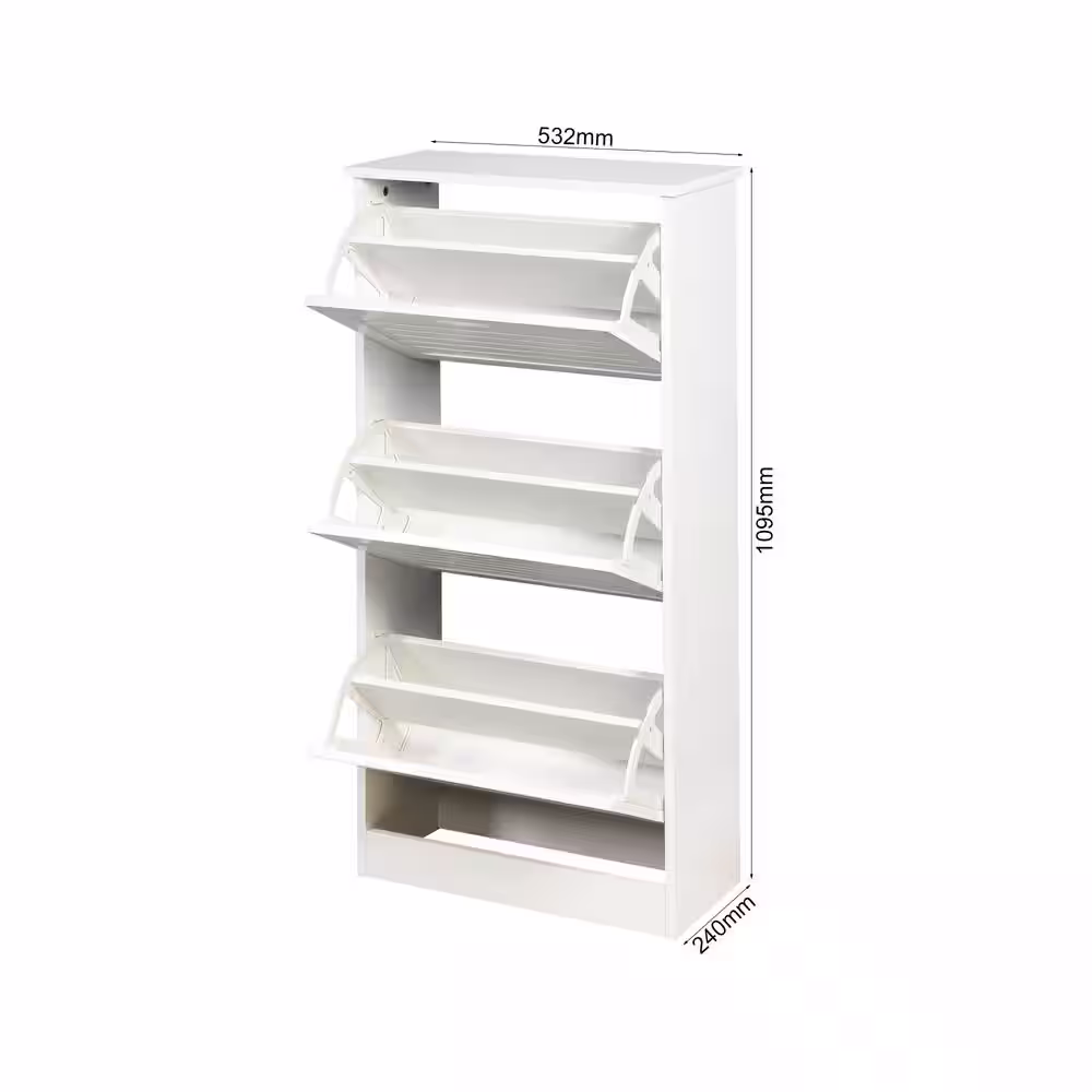 None 43.11 in. H x 20.94 in. W White Wooden Shoe Storage Cabinet with 3 Flip Doors for Entryway