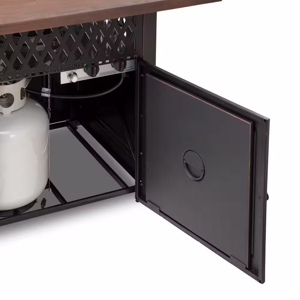 Endless Summer The DualHeat 37.8 in. x 30.7 in. Square Steel and Concrete Resin LP Gas Fire Pit with Hand Painted Wood Grain Mantel