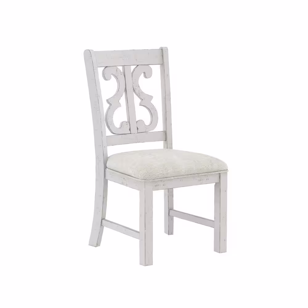 Furniture of America Wicks Distressed White and Gray Padded Dining Chair (Set of 2)