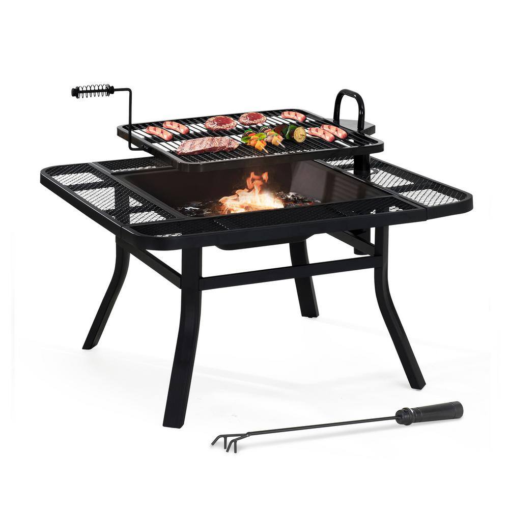 Sunjoy Darius 38 in. Square Firepit with Adjustable Cooktop Grill