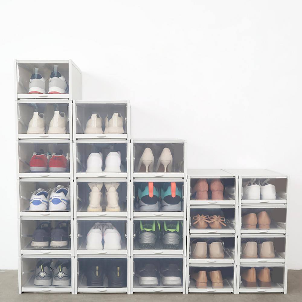 None 3-Pair White Plastic Shoe Boxes