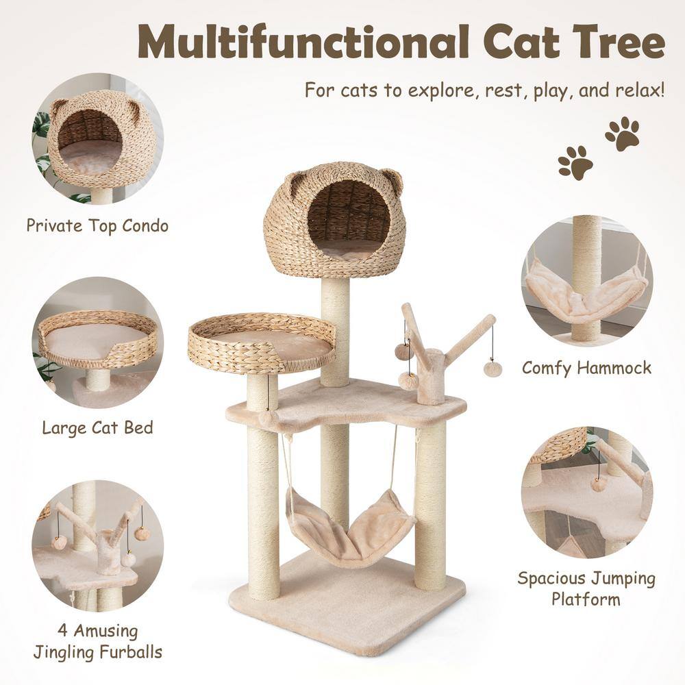 ANGELES HOME Multi-Level Cat Tree with Condo Hammock and Rotatable Hanging Balls