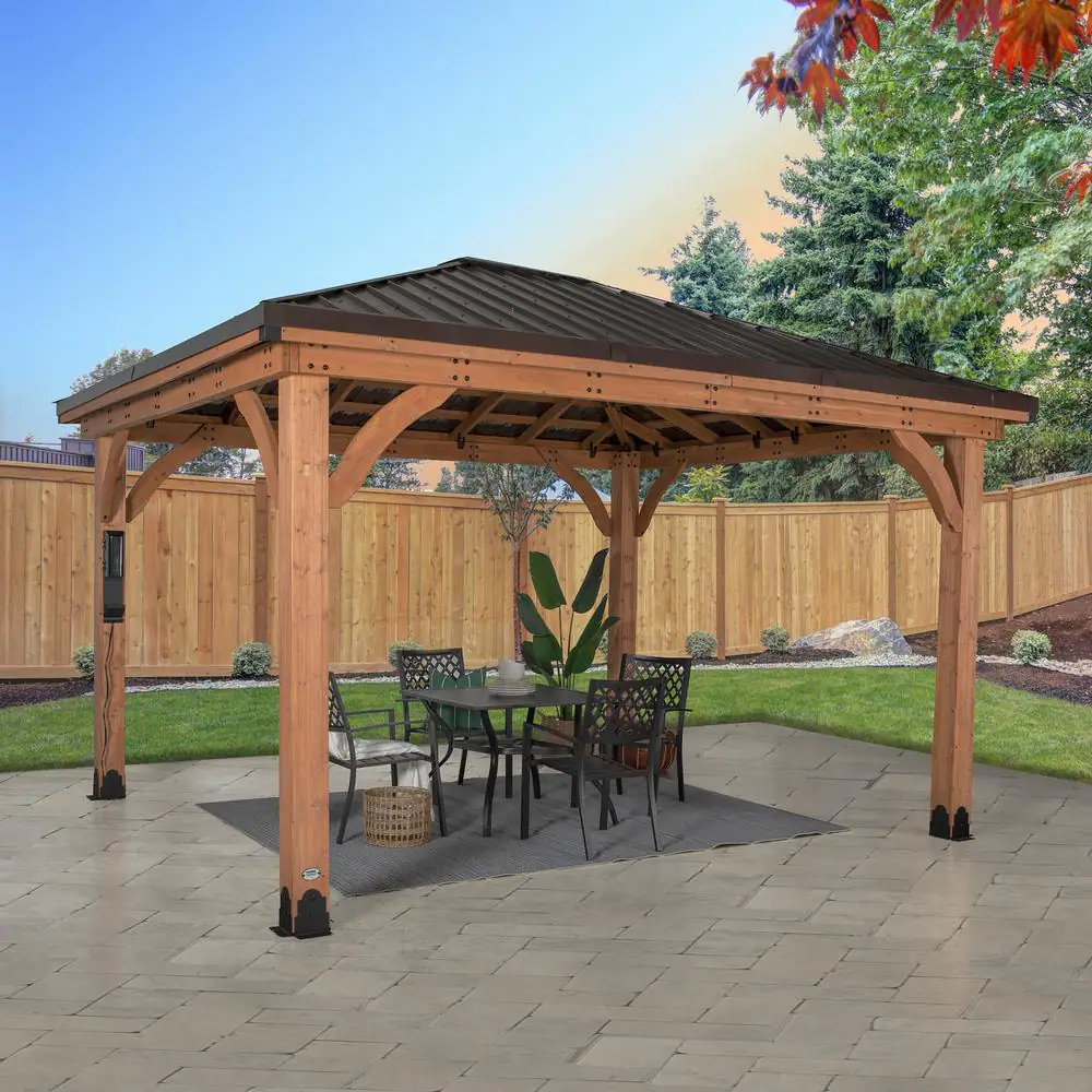 Backyard Discovery Barrington 14 ft. x 12 ft. Light Brown Wooden Gazebo with Hip Roof