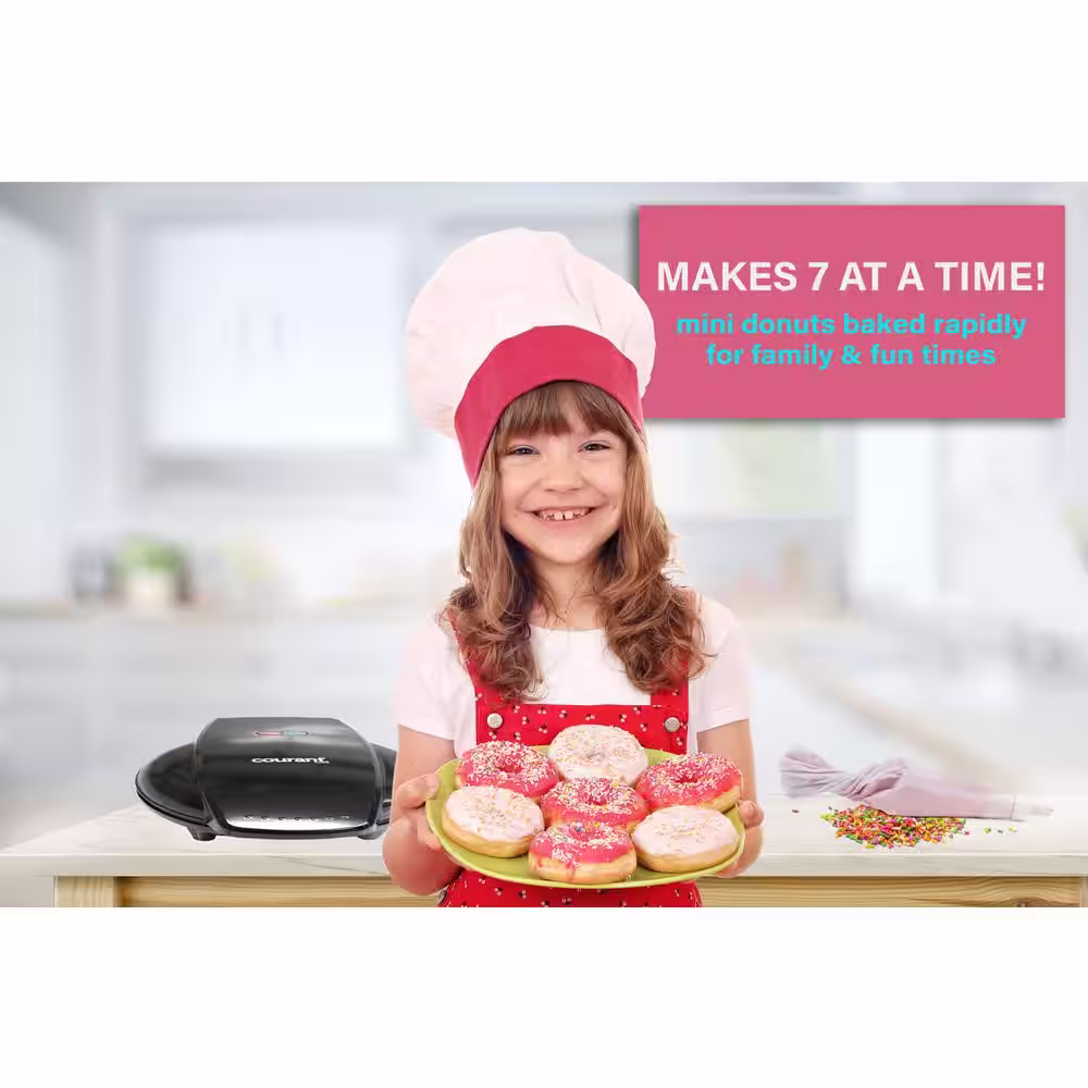 Courant Mini Donut Maker Machine Dessert Specialty Appliance Kid-Friendly with Non-stick Surface Makes 7 Doughnuts Black