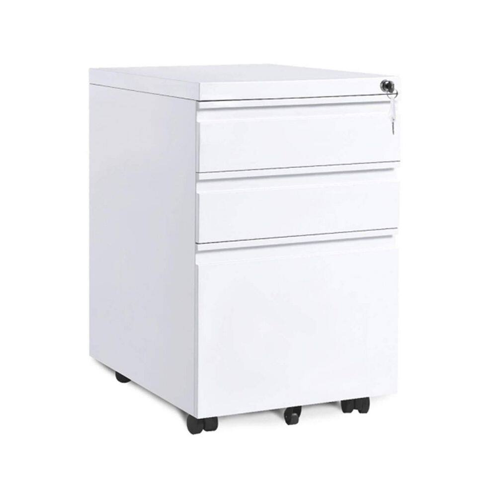None 3-Drawer White Mobile File Cabinet