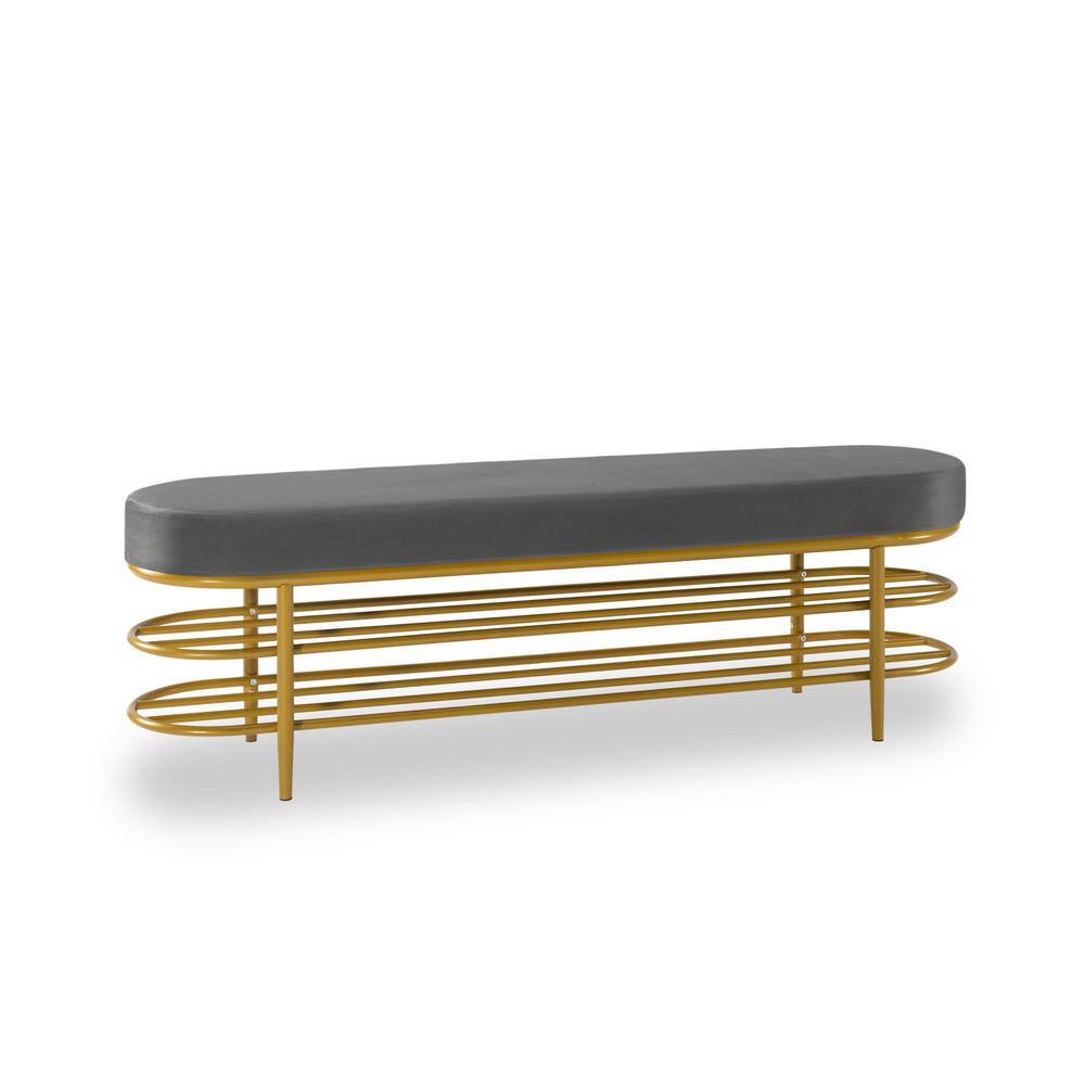 J&E Home 17.7 in. H x 54.9 in. W Gray Modern Shoe Storage Bench whit Metal Frame