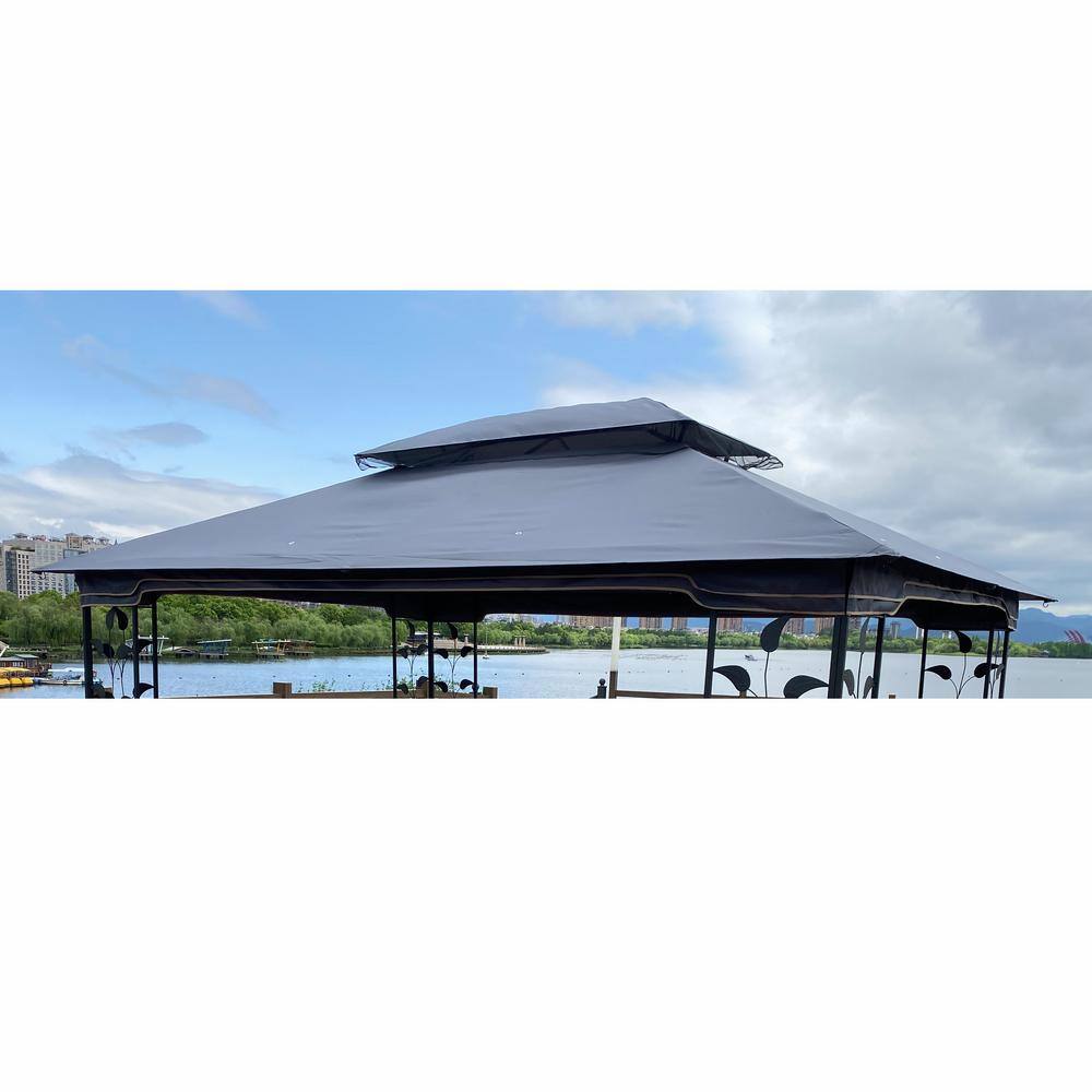 None 13 ft. x 10 ft. Patio Double Roof Gazebo Gray Replacement Canopy