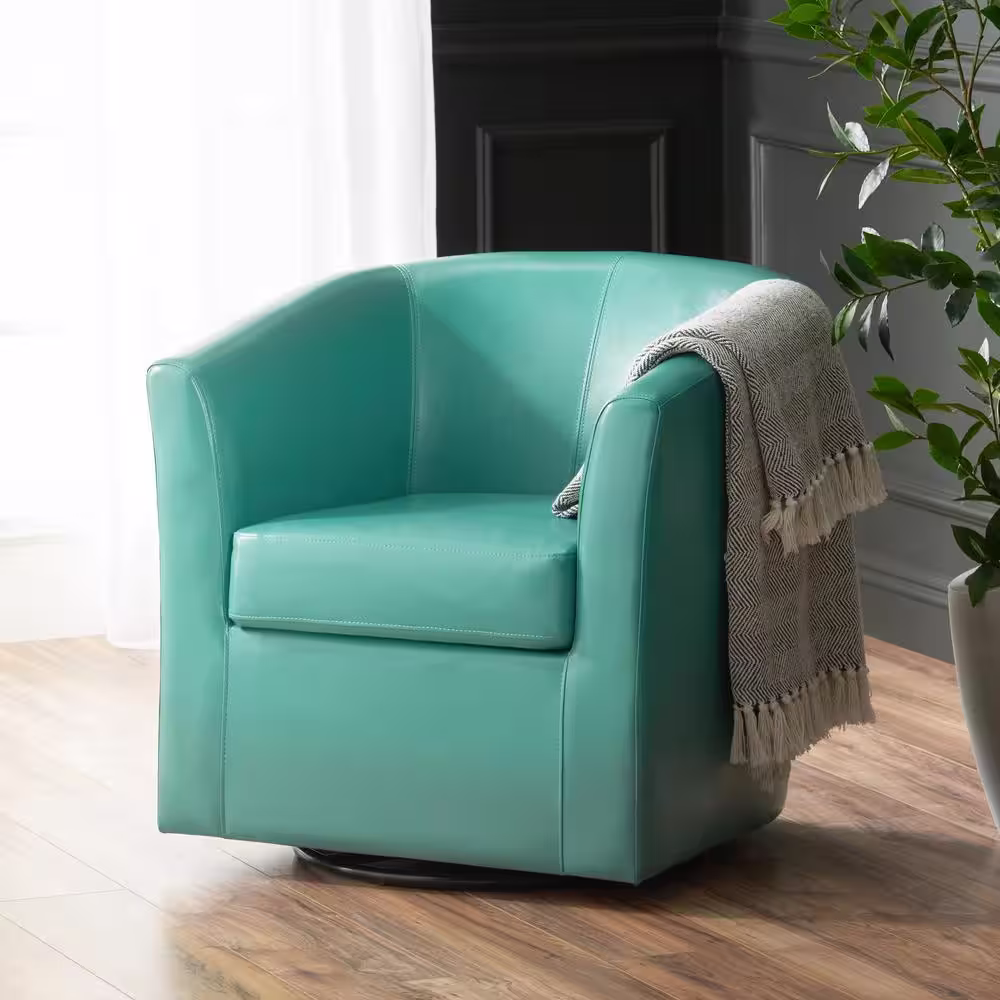 Noble House Daymian Turquoise Faux Leather Swivel Club Chair