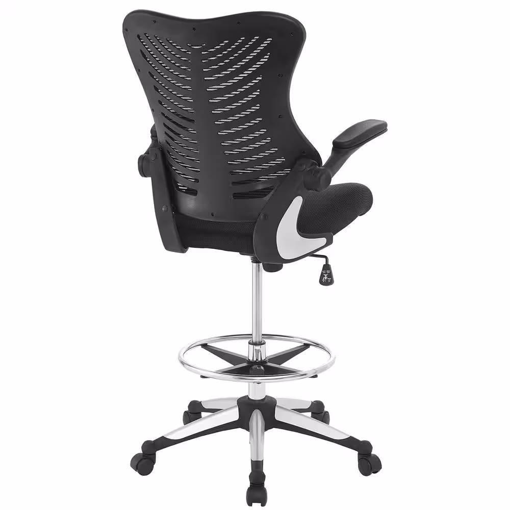 MODWAY Charge 27.5 in. Width Big and Tall Black Mesh Drafting Chair with Swivel Seat