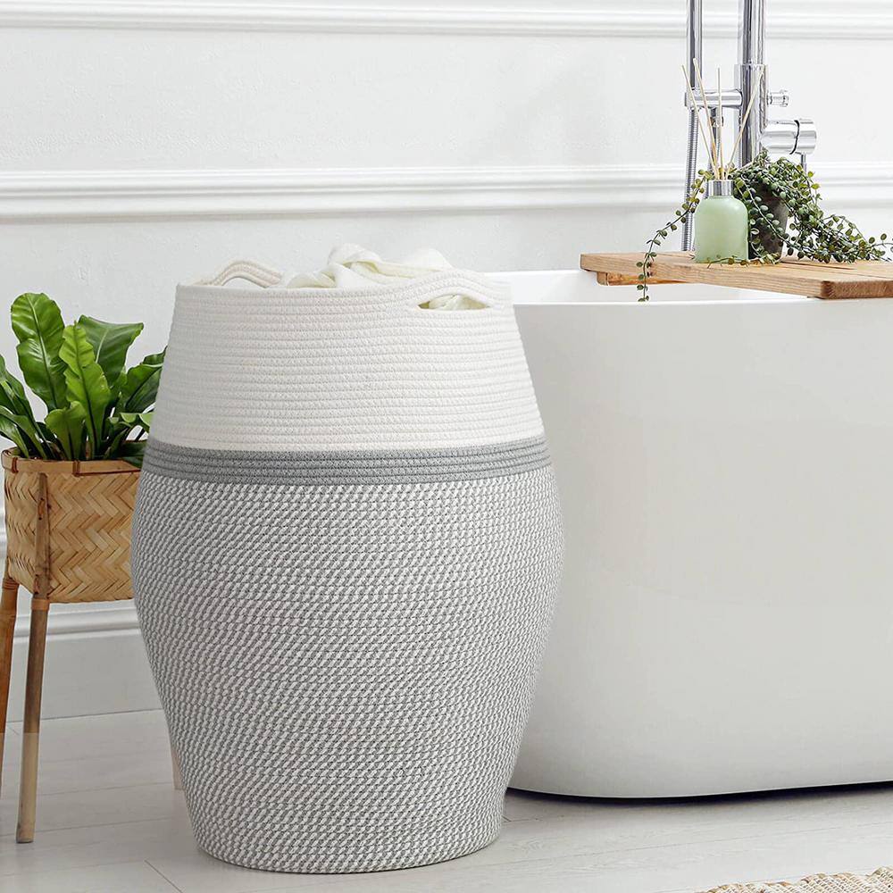 None 19.3 in. W x 19.3 in. D x 25.6 in. H Jute Laundry Basket Hamper Gray