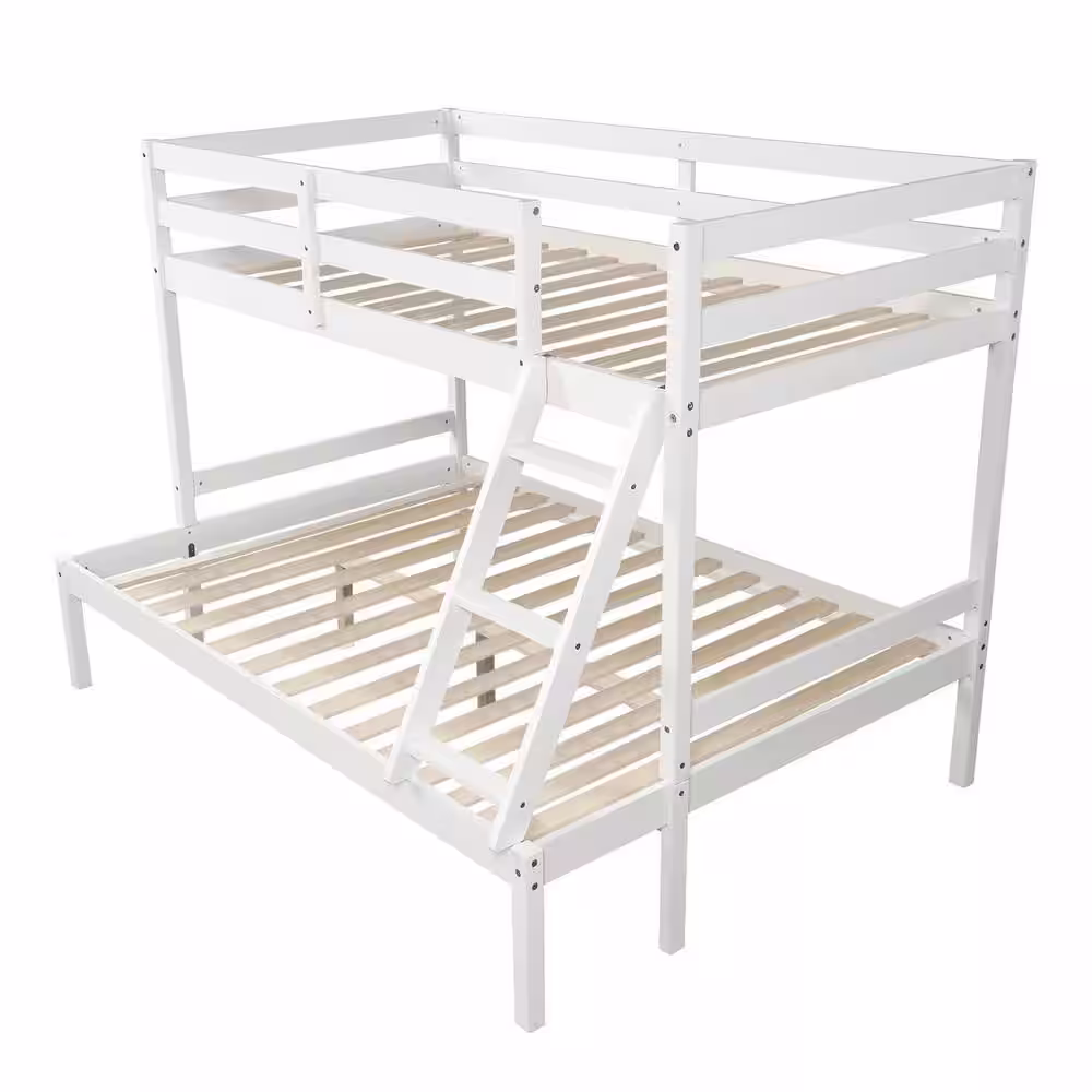 Harper & Bright Designs White Twin Over Full Bunk Bed Daybed with Ladder