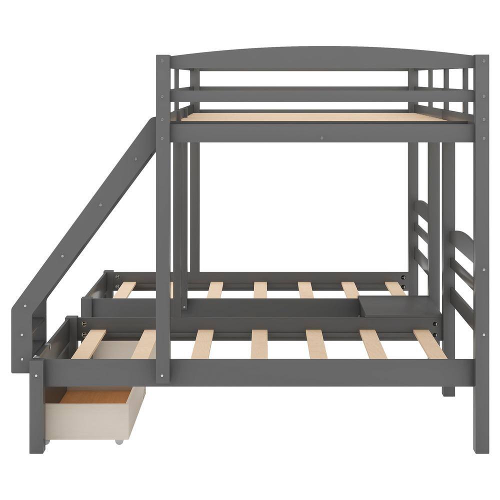 Harper & Bright Designs Full Over Twin Wood Triple Bunk Bed with Drawers