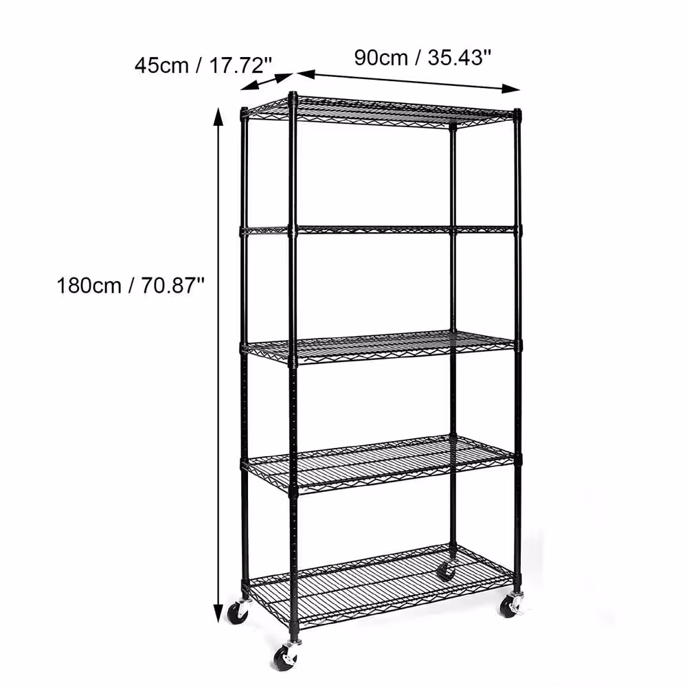 None NSF-Certified Black Wire Shelf with Wheels (35.43 in. D x 17.72 in. W)