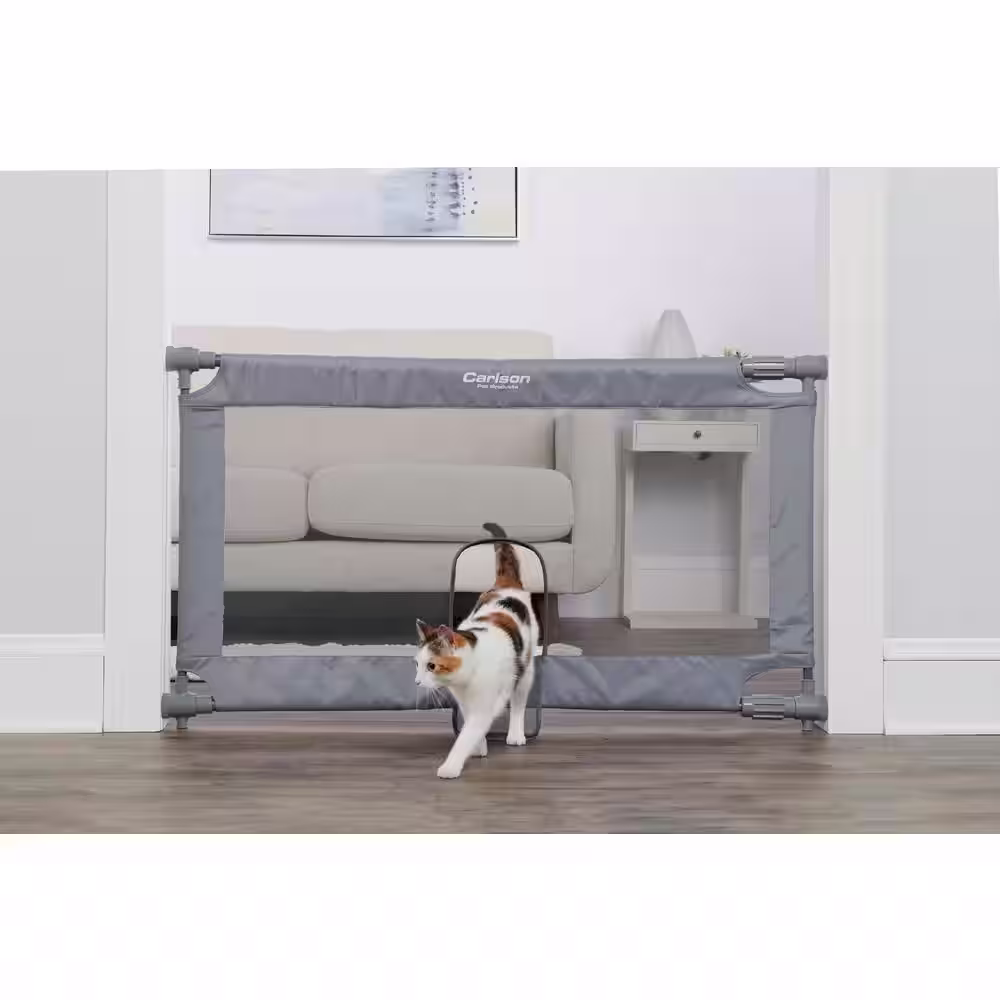 None Carlson Expandable Mesh Pet Gate with Small Pet Door, Gray