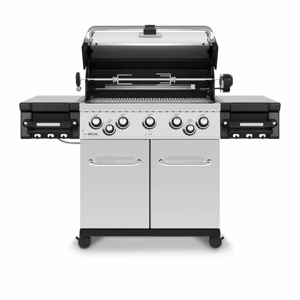 Broil King Regal S590 PRO IR 5-Burner Propane Gas Grill in Stainless Steel with Infrared Side Burner and Rear Rotisserie Burner