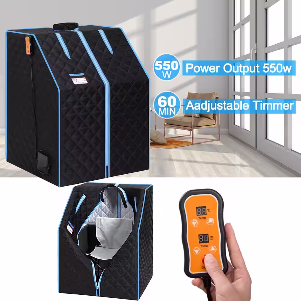 None 1-Person Half body Black Infrared Sauna with Foldable Chair