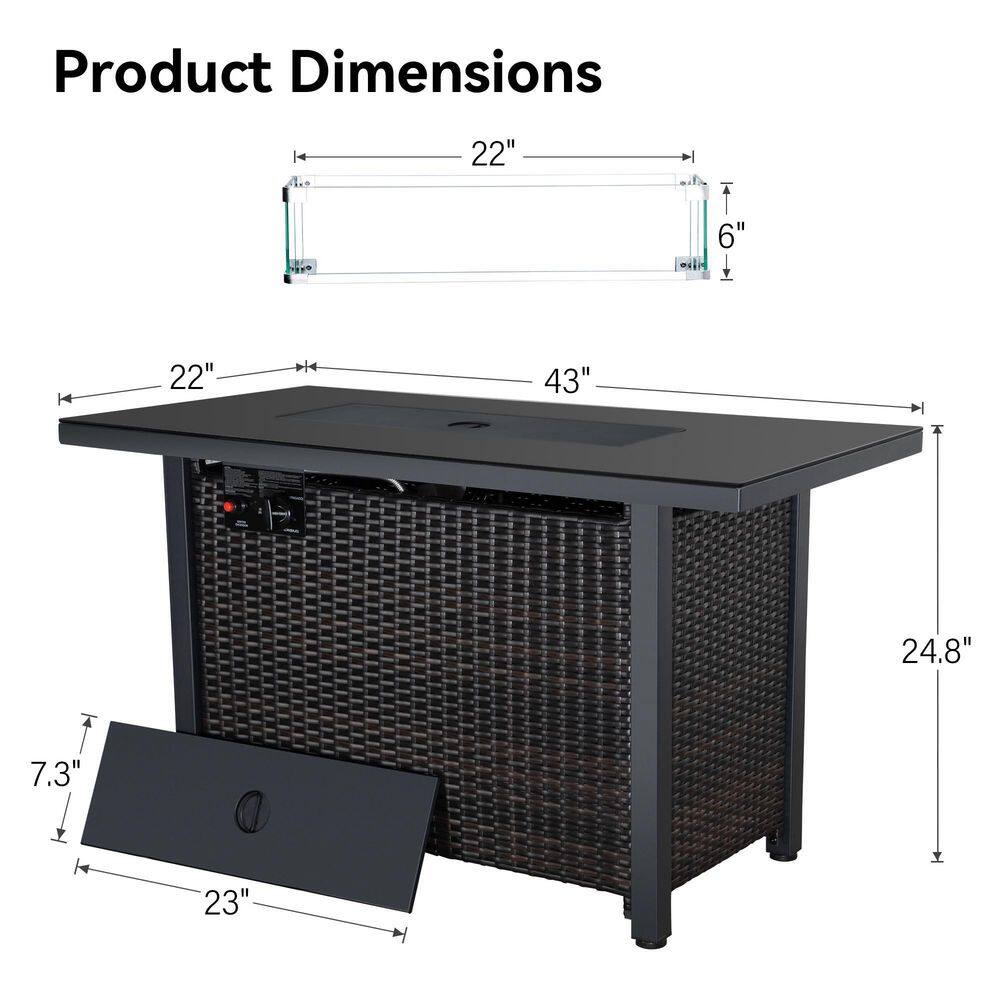 None Modern Black Rectangle Shape Wicker Fire Pit Table with Lid