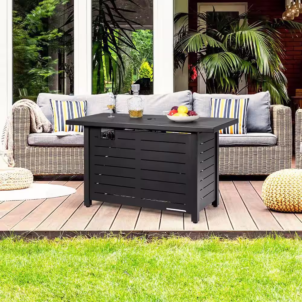 HONEY JOY 60,000 BTU Metal Outdoor Fire Pit Table Patio Propane Heater with Door and Table Cover