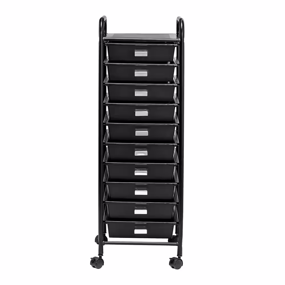 Honey-Can-Do Steel and Plastic Rolling 10-Drawer Cart in Black