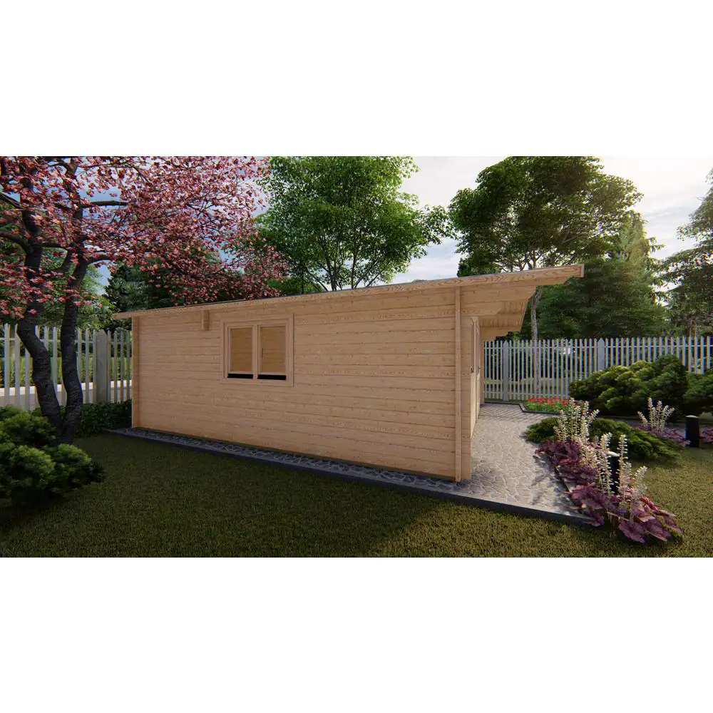 Hud-1 EZ Buildings 19 ft. x 19 ft. Multi-Room Log Cabin D.I.Y. Building kit