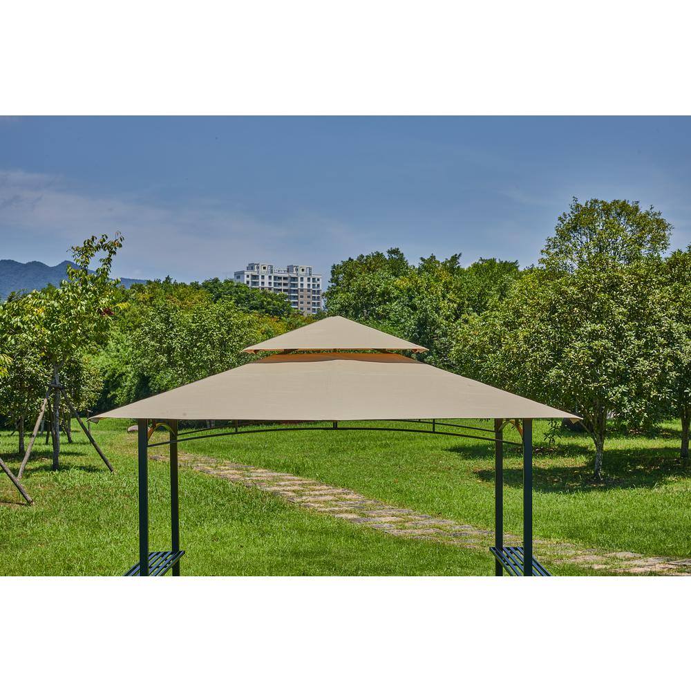 None 5 ft. x 8 ft. Brown Double Tiered Patio BBQ Grill Gazebo