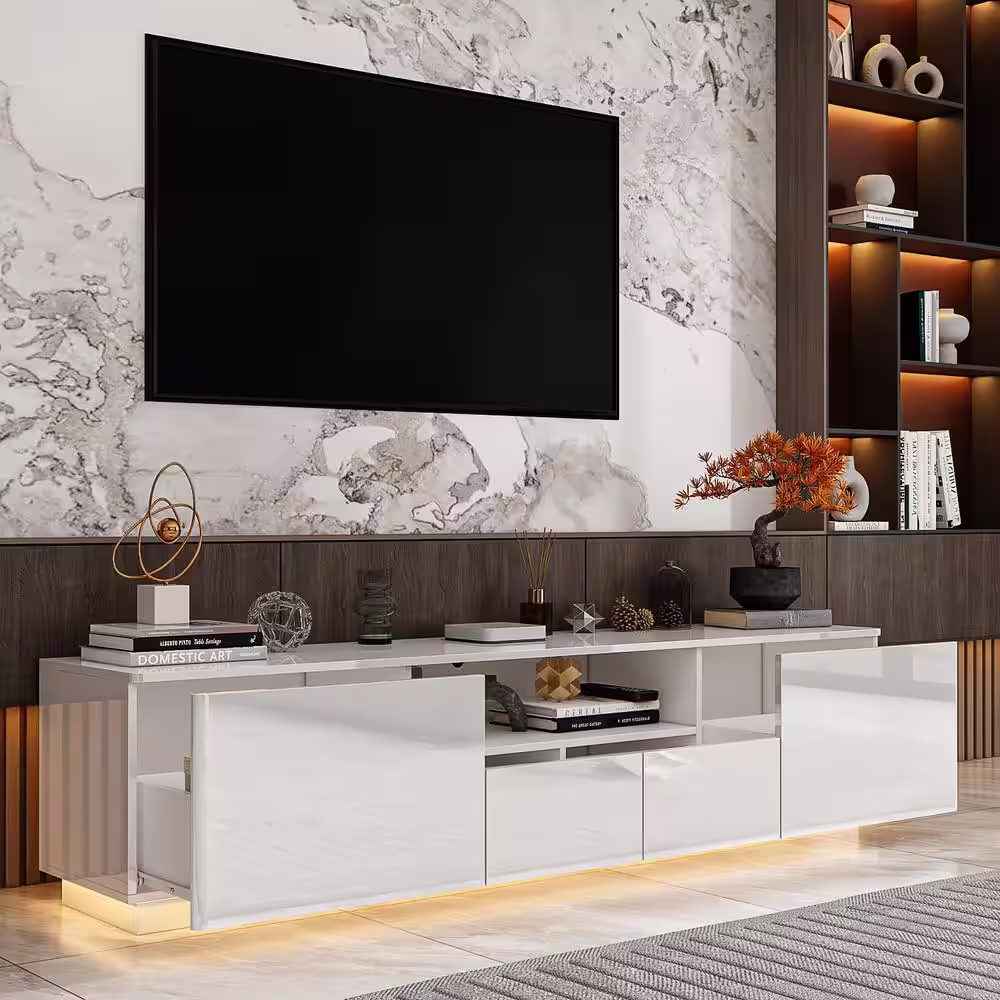 WIAWG 70.8 in. W x 14.5 in. D x 17.3 in. H, White Luxury Wooden Entertainment up to 75 in. with 4-Drawers and 1 Shelf