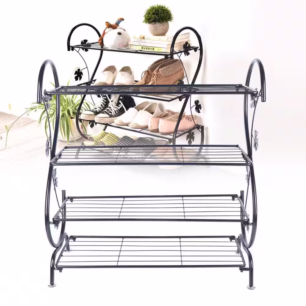 None 27.55 in. H 12-Pair 4-Tire Metal Black Shoe Rack
