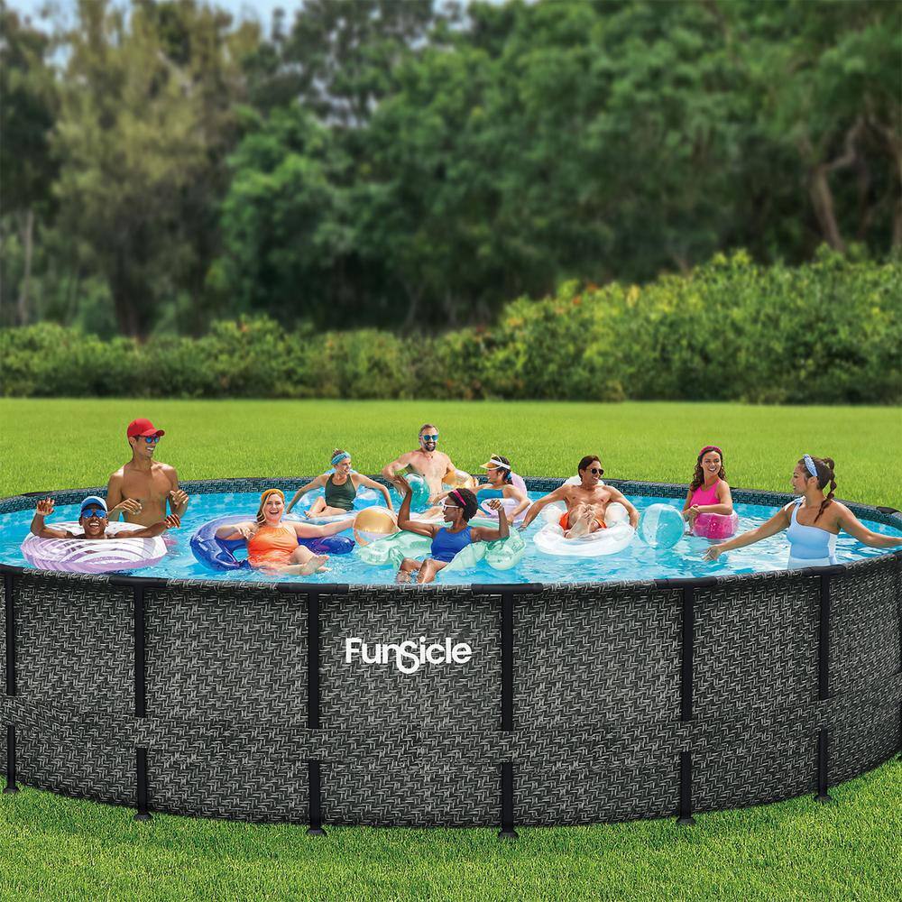 None 20 ft. Round 48 in. Deep Metal Frame Above Ground Pool, Dark Herringbone