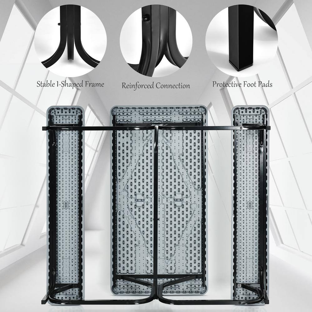 Costway Gray Rectangle Metal Picnic Table Bench Set with Extension