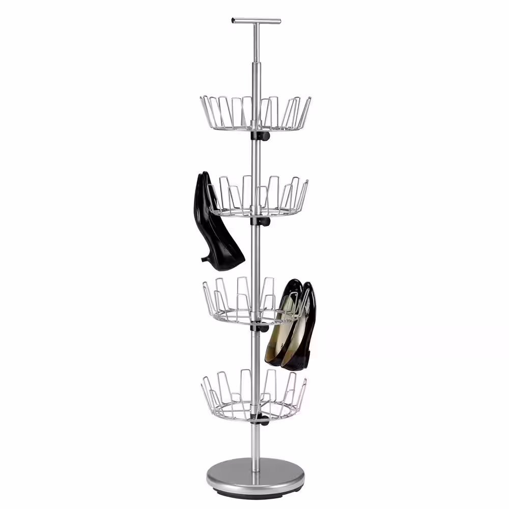 HOUSEHOLD ESSENTIALS 52.75 in. H 24-Pair 24-Tier Silver Steel Shoe Rack